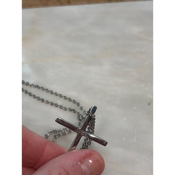 Stamped Chisel Sterling Silver Cross Pendant Necklace - Picture 9 of 12